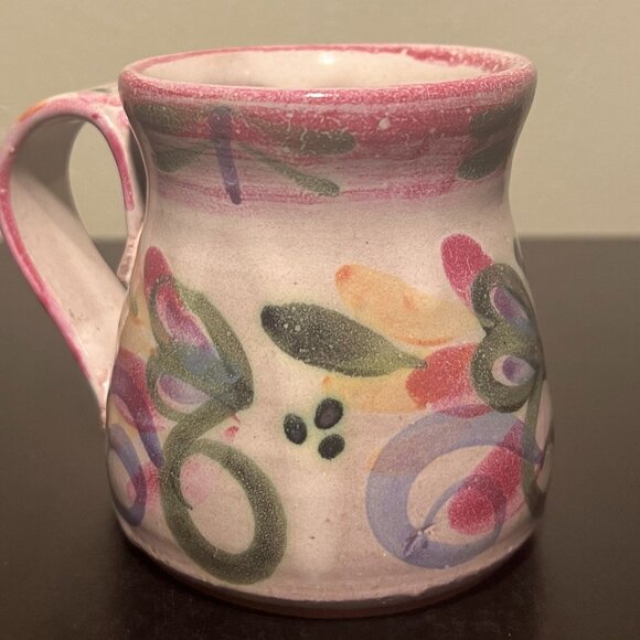 Hand Crafted Studio Art Pottery Mug Hand Painted Abstract Floral ~ Artist Signed - Picture 4 of 15